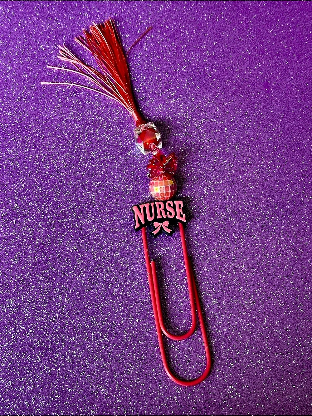 Nurse Charm Tassel Bookmark / Paper clip in Red & Pink Handmade